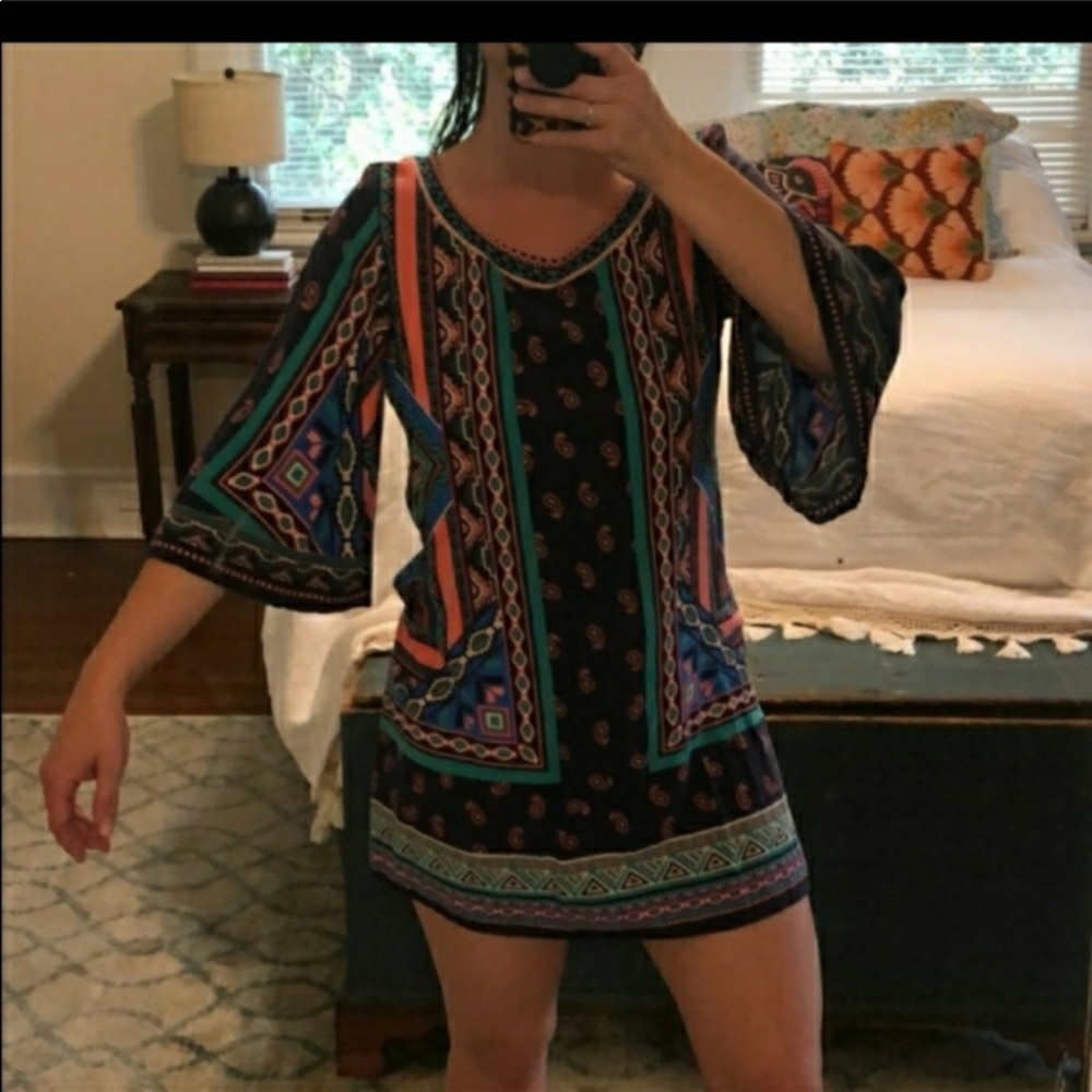 Mini Dress,by Flying Tomato Size Small, Multi Colored , Bell Sleeves .Also Tunic